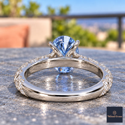 Blue Oval Cut Lab Grown Diamond Engagement Ring - Twisted Rope Band in white gold, gallery view