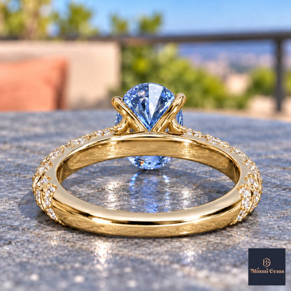 Blue Oval Cut Lab Grown Diamond Engagement Ring - Twisted Rope Band in yellow gold, gallery view
