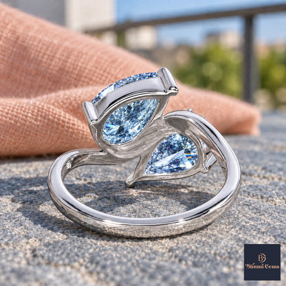 Blue Pear Cut Lab Grown Diamond Engagement Ring - Toi et Moi in white gold, gallery view