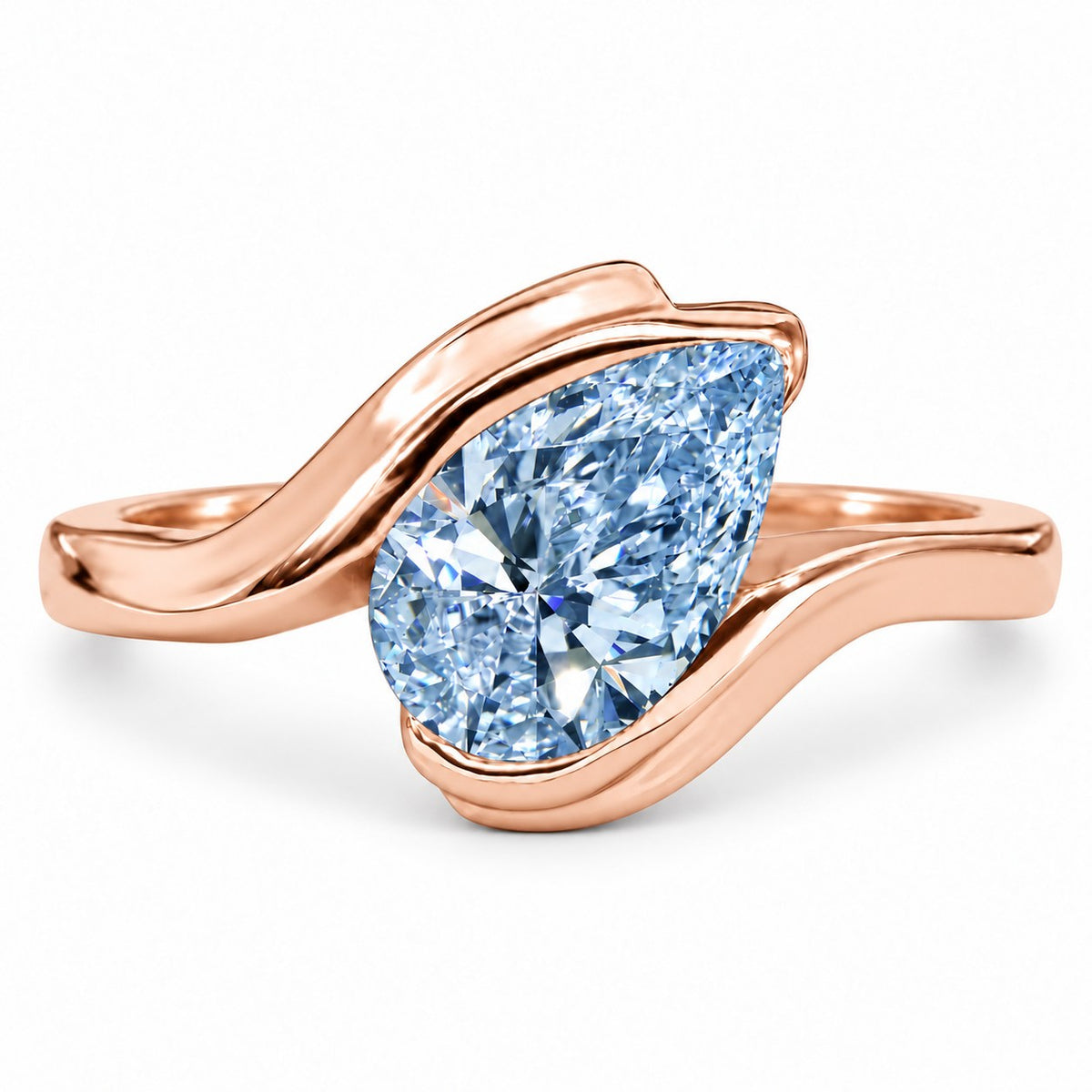Blue Pear Cut Lab Grown Diamond Engagement Ring - Wrap Bypass Solitaire in rose gold, front view