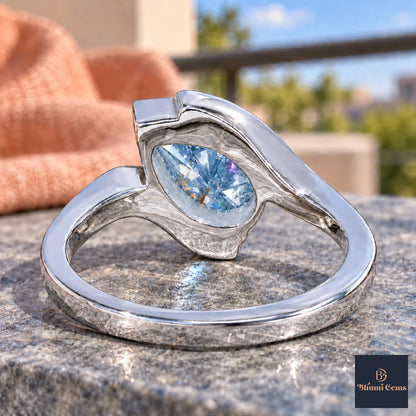 Blue Pear Cut Lab Grown Diamond Engagement Ring - Wrap Bypass Solitaire in white gold, gallery view