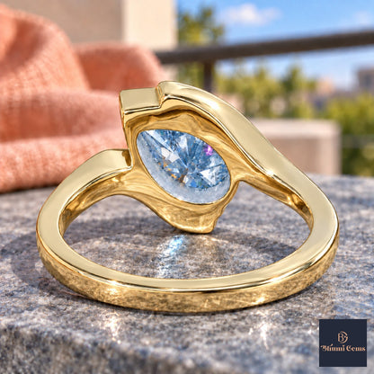 Blue Pear Cut Lab Grown Diamond Engagement Ring - Wrap Bypass Solitaire in yellow gold, gallery view