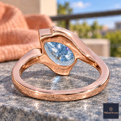 Blue Pear Cut Lab Grown Diamond Engagement Ring - Wrap Bypass Solitaire in rose gold, gallery view