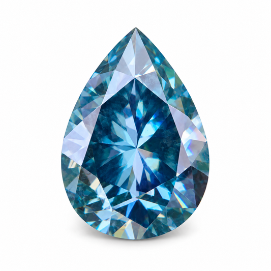 Pear cut dark blue loose moissanite, top view