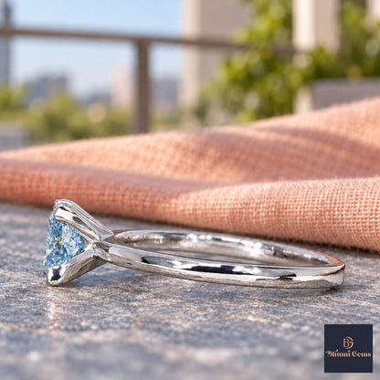 Blue Princess Cut Lab Grown Diamond Engagement Ring - Classic Solitaire in white gold, side view