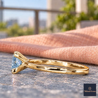 Blue Princess Cut Lab Grown Diamond Engagement Ring - Classic Solitaire in yellow gold, side view
