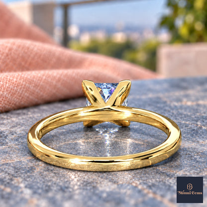 Blue Princess Cut Lab Grown Diamond Engagement Ring - Classic Solitaire in yellow gold, gallery view