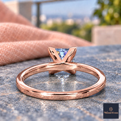 Blue Princess Cut Lab Grown Diamond Engagement Ring - Classic Solitaire in rose gold, gallery view