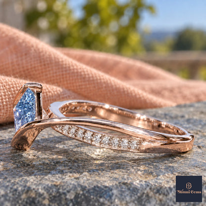 Blue Princess Cut Lab Grown Diamond Engagement Ring - Kite Set Pave Twist in rose gold, side view