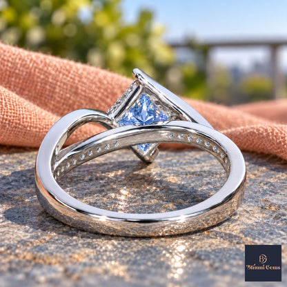 Blue Princess Cut Lab Grown Diamond Engagement Ring - Kite Set Pave Twist in white gold, gallery view