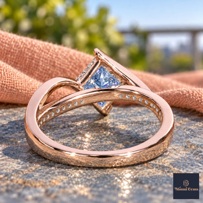 Blue Princess Cut Lab Grown Diamond Engagement Ring - Kite Set Pave Twist in rose gold, gallery view