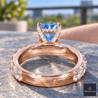 Blue Radiant Cut Lab Grown Diamond Engagement Ring - Shared Prong Band in rose gold, gallery view