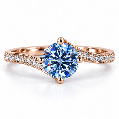 Blue Round Cut Lab Grown Diamond Engagement Ring - Pave Twist Bypass in rose gold, front view