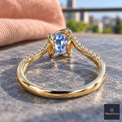 Blue Round Cut Lab Grown Diamond Engagement Ring - Pave Twist Bypass in yellow gold, gallery view
