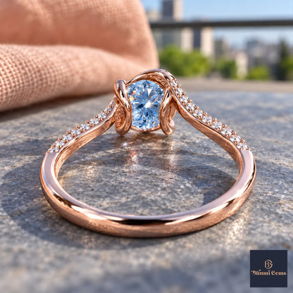 Blue Round Cut Lab Grown Diamond Engagement Ring - Pave Twist Bypass in rose gold, gallery view