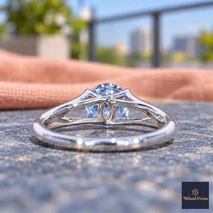 Blue Round Cut Lab Grown Diamond Engagement Ring - Split Shank in white gold, gallery view