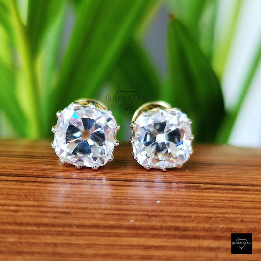 Old Mine Cut Colorless Moissanite Earrings - view 3