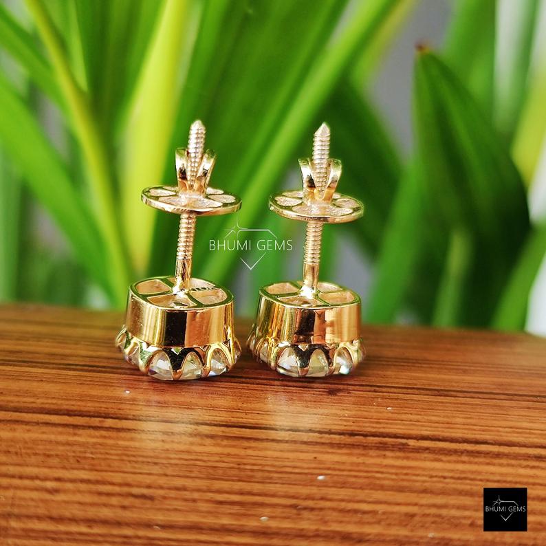 Old Mine Cut Colorless Moissanite Earrings - view 4