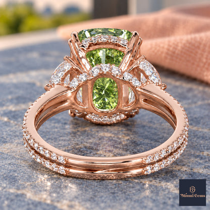 Green Elongated Cushion Cut Lab Grown Diamond Engagement Ring - Half Moon Split Shank in rose gold, gallery view
