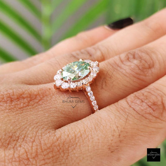 Green Oval Moissanite Proposal Ring - view 2