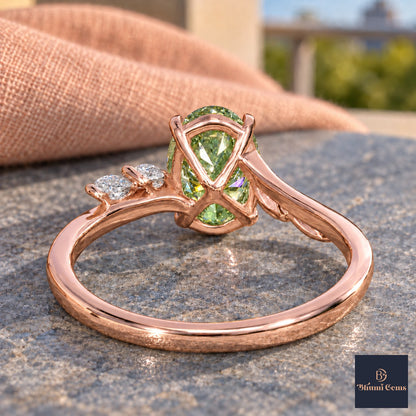Green Oval Cut Lab Grown Diamond Engagement Ring - Leaf Bypass in rose gold, gallery view
