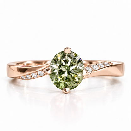 Green Oval Cut Lab Grown Diamond Engagement Ring - Pave Twist Bypass in rose gold, front view
