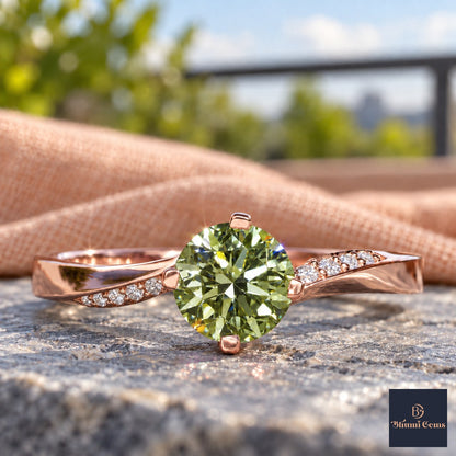Green Oval Cut Lab Grown Diamond Engagement Ring - Pave Twist Bypass in rose gold, close-up