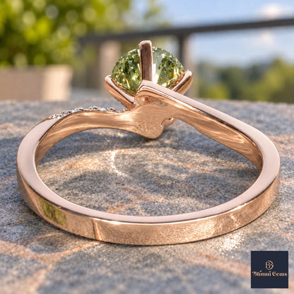 Green Oval Cut Lab Grown Diamond Engagement Ring - Pave Twist Bypass in rose gold, gallery view