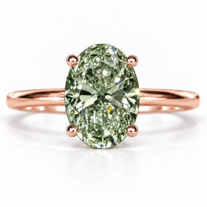 Green Oval Cut Lab Grown Diamond Engagement Ring - Six Prong Solitaire in rose gold, front view