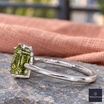 Green Pear and Emerald Cut Lab Grown Diamond Engagement Ring - Toi et Moi in white gold, side view