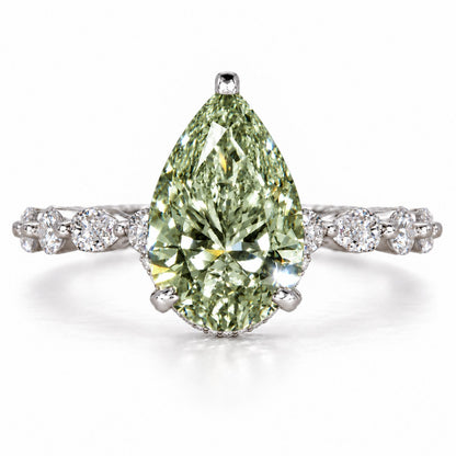 Green Pear Cut Lab Grown Diamond Engagement Ring - Navette Band in white gold, front view