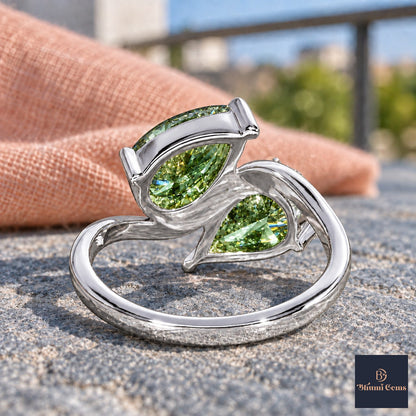 Green Pear Cut Lab Grown Diamond Engagement Ring - Toi et Moi in white gold, gallery view