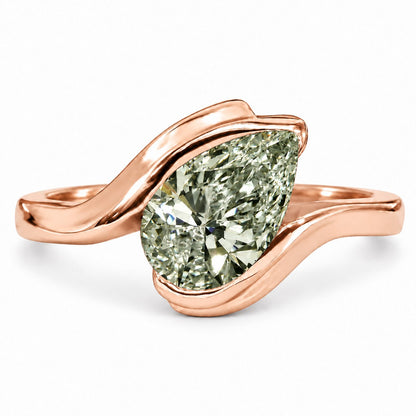 Green Pear Cut Lab Grown Diamond Engagement Ring - Wrap Bypass Solitaire in rose gold, front view