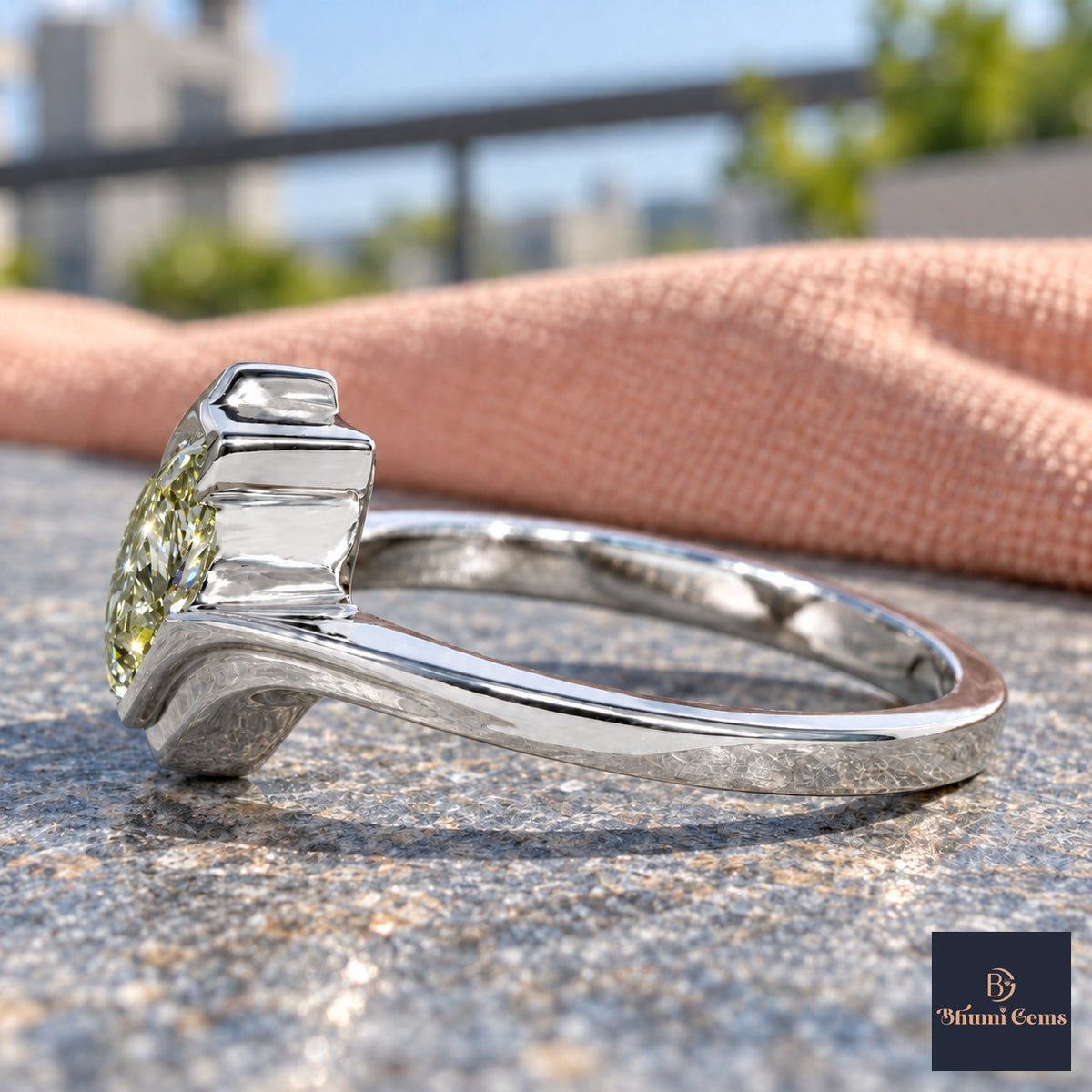 Green Pear Cut Lab Grown Diamond Engagement Ring - Wrap Bypass Solitaire in white gold, side view
