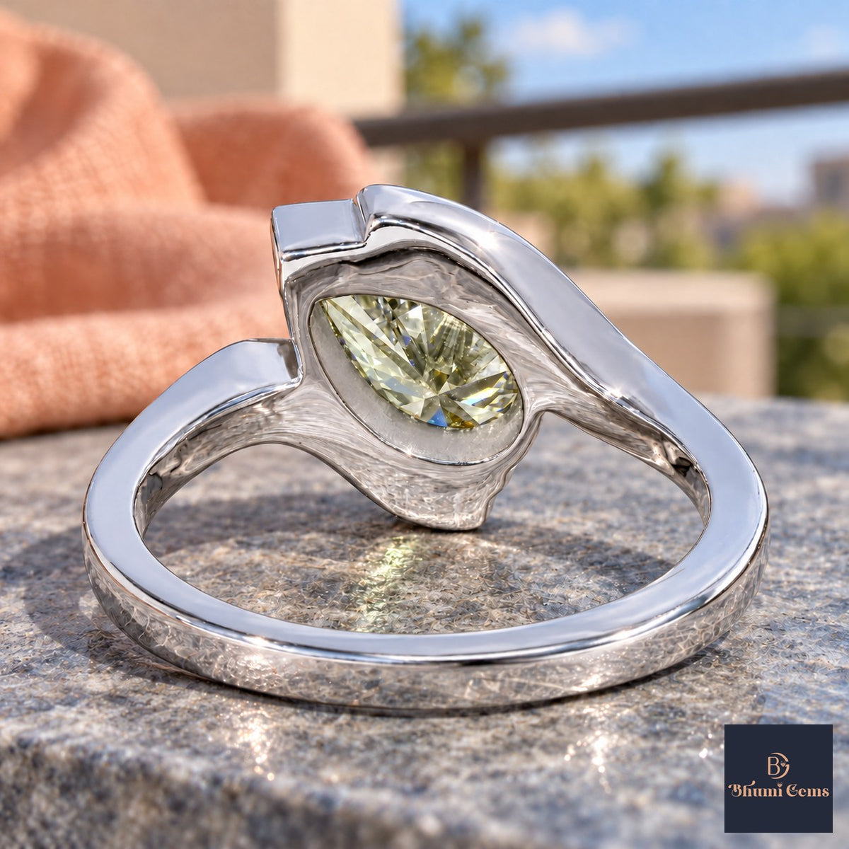 Green Pear Cut Lab Grown Diamond Engagement Ring - Wrap Bypass Solitaire in white gold, gallery view