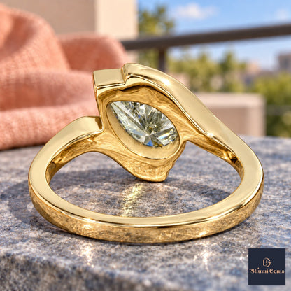 Green Pear Cut Lab Grown Diamond Engagement Ring - Wrap Bypass Solitaire in yellow gold, gallery view