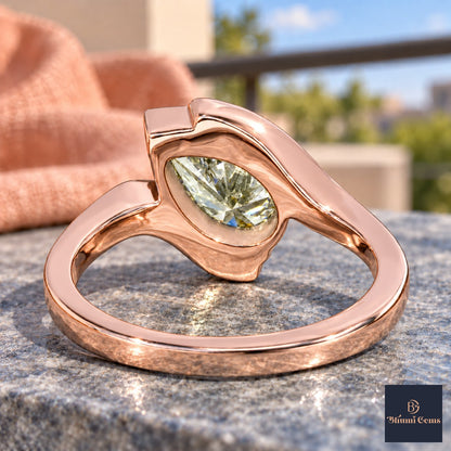 Green Pear Cut Lab Grown Diamond Engagement Ring - Wrap Bypass Solitaire in rose gold, gallery view