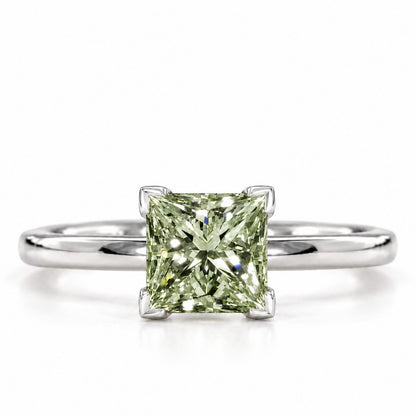 Green Princess Cut Lab Grown Diamond Engagement Ring - Classic Solitaire in white gold, front view