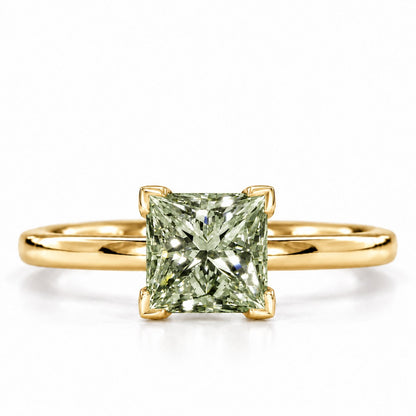 Green Princess Cut Lab Grown Diamond Engagement Ring - Classic Solitaire in yellow gold, front view