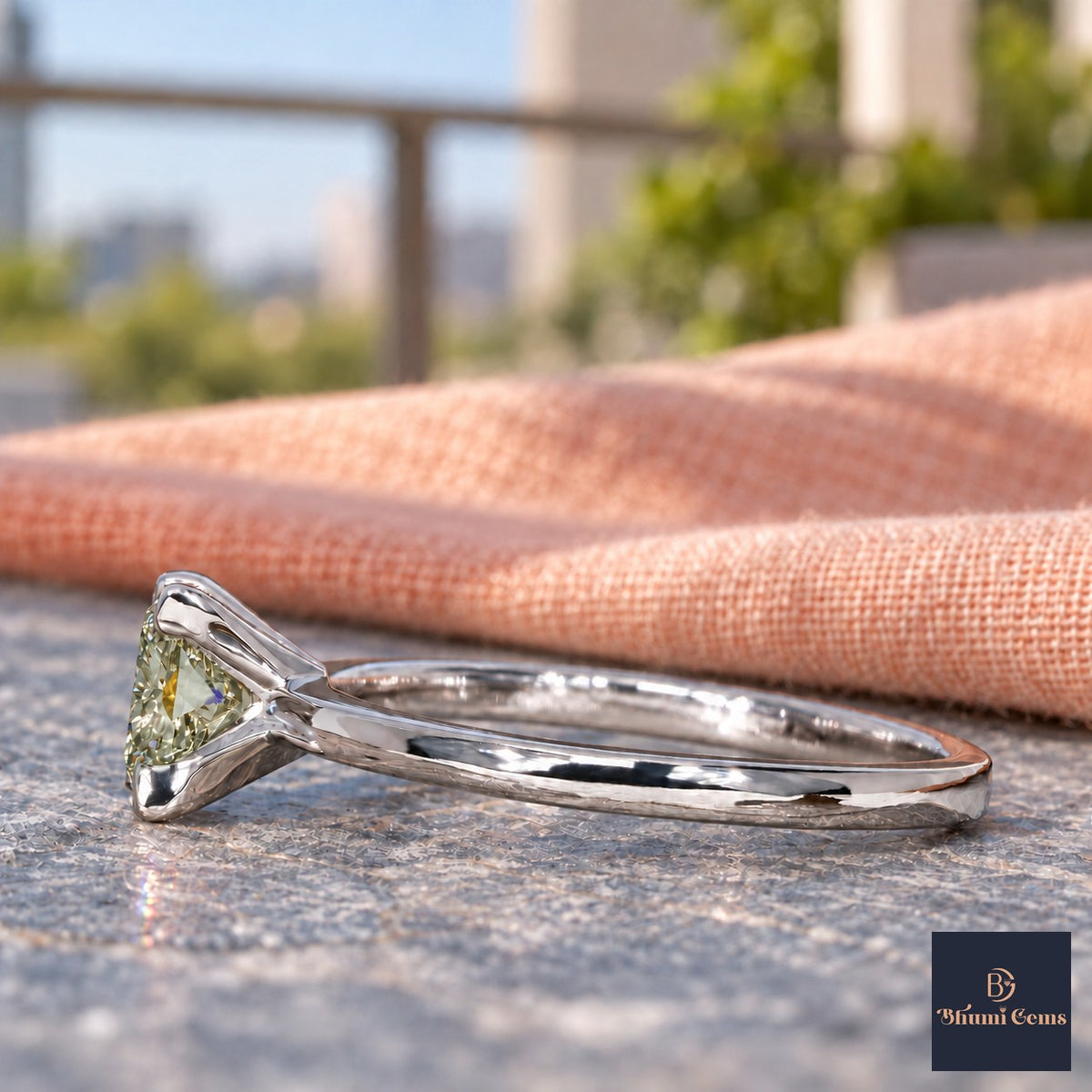 Green Princess Cut Lab Grown Diamond Engagement Ring - Classic Solitaire in white gold, side view