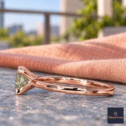 Green Princess Cut Lab Grown Diamond Engagement Ring - Classic Solitaire in rose gold, side view