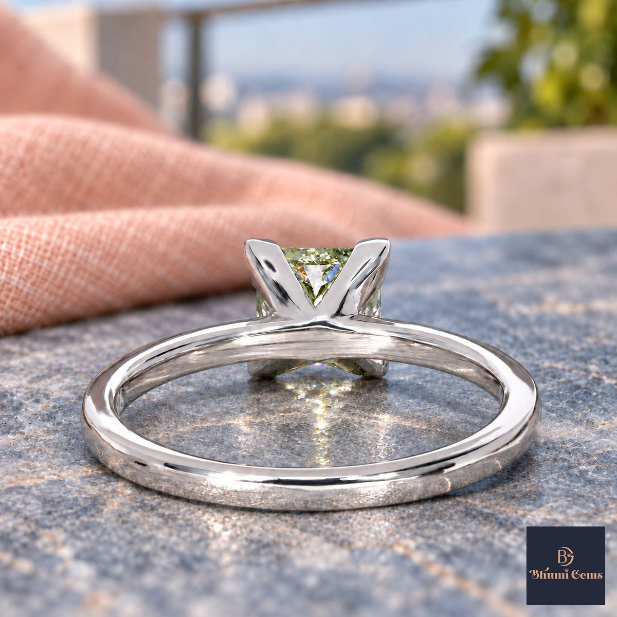 Green Princess Cut Lab Grown Diamond Engagement Ring - Classic Solitaire in white gold, gallery view