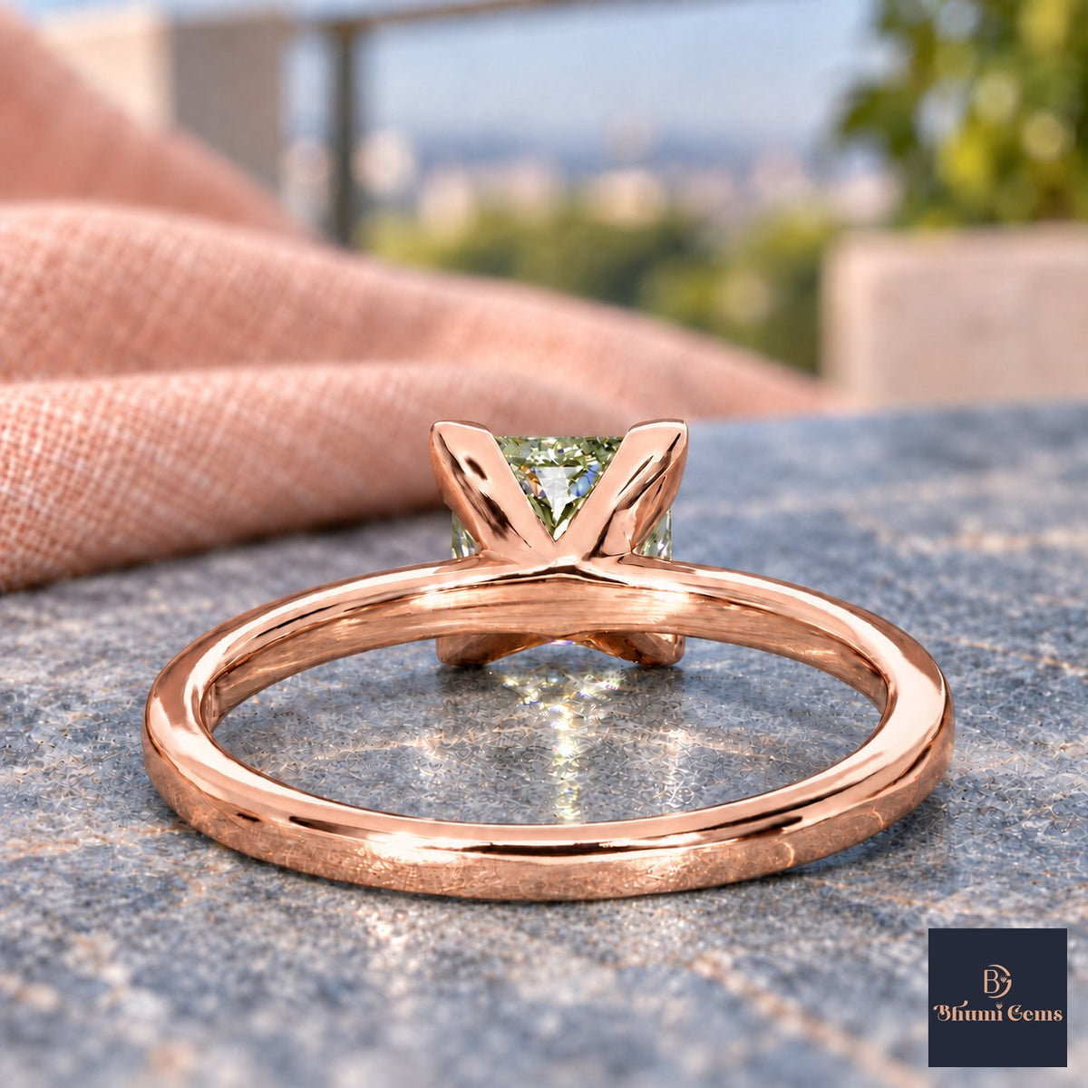 Green Princess Cut Lab Grown Diamond Engagement Ring - Classic Solitaire in rose gold, gallery view