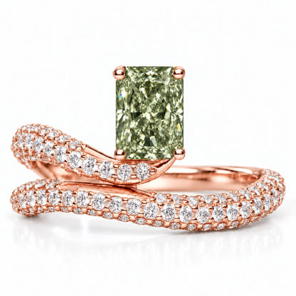 Green Radiant Cut Lab Grown Diamond Engagement Ring - Pave Wrap Bypass in rose gold, front view