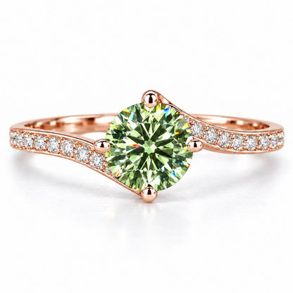 Green Round Cut Lab Grown Diamond Engagement Ring - Pave Twist Bypass in rose gold, front view