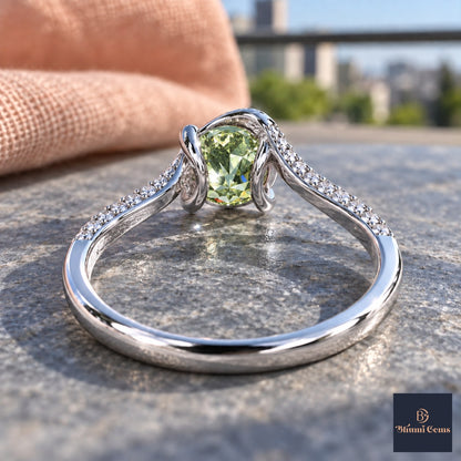 Green Round Cut Lab Grown Diamond Engagement Ring - Pave Twist Bypass in white gold, gallery view