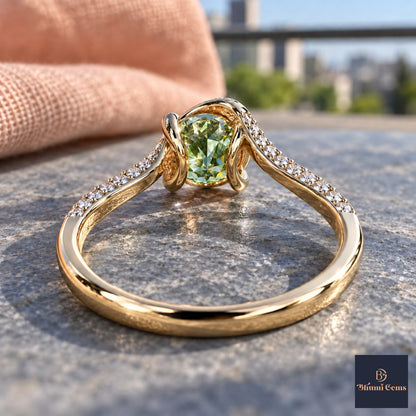 Green Round Cut Lab Grown Diamond Engagement Ring - Pave Twist Bypass in yellow gold, gallery view