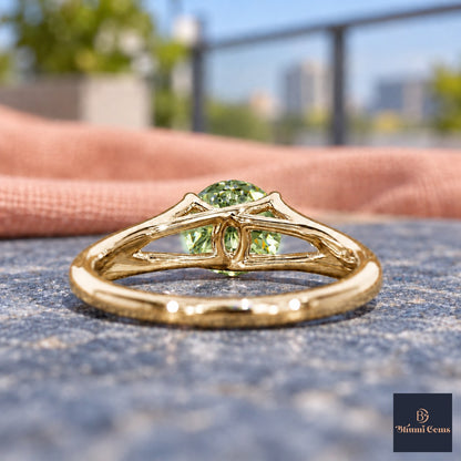 Green Round Cut Lab Grown Diamond Engagement Ring - Split Shank in yellow gold, gallery view