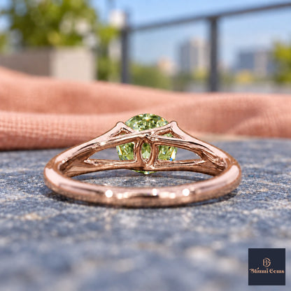 Green Round Cut Lab Grown Diamond Engagement Ring - Split Shank in rose gold, gallery view