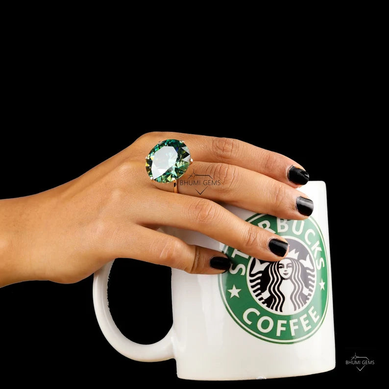 green round shape moissanite engagement ring